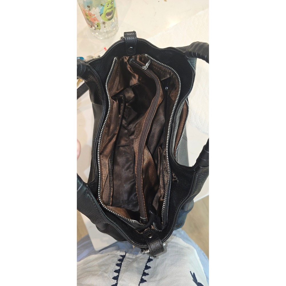 Iswee Black Pebbled Leather Hobo Bag Crossbody Satchel Handbag Silver Hardware - Picture 3 of 6